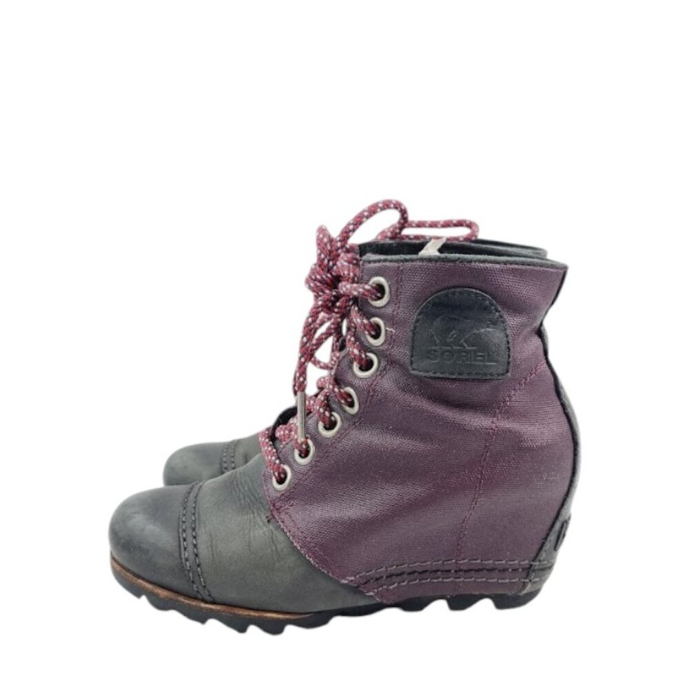 Sorel Women's‎ Purple Gray 1964 Wedge Leather Lace Up Ankle Bootie Size US 6